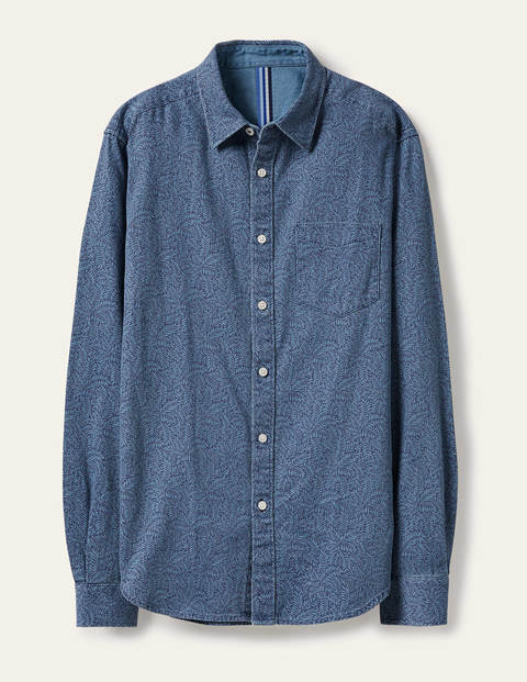 Slim Fit Printed Denim Shirt - Chambray Leafy Sprig Slim Fit Printed Denim Shirt - Chambray Leafy Sprig