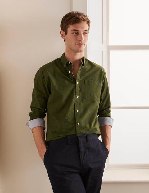 Chemise contemporaine en oxford - Pois dominos vert olive foncé Chemise contemporaine en oxford - Pois dominos vert olive foncé