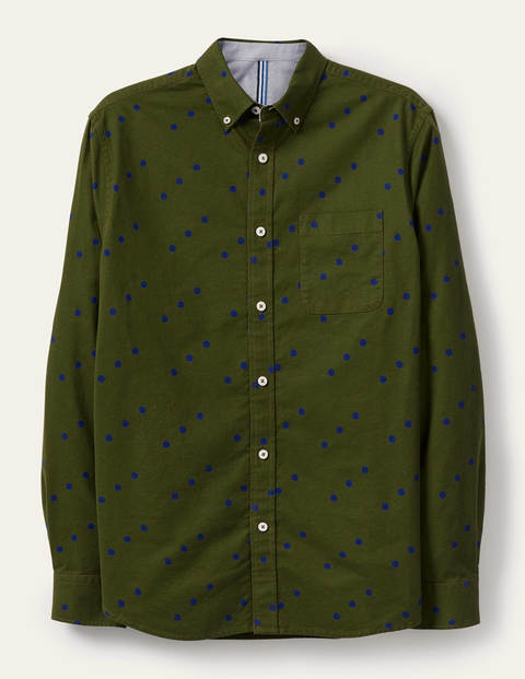 Chemise contemporaine en oxford - Pois dominos vert olive foncé Chemise contemporaine en oxford - Pois dominos vert olive foncé