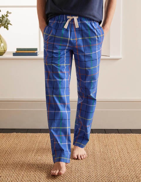 Cotton Poplin Pajama Bottoms - Electric Blue Multi Tattersall Cotton Poplin Pajama Bottoms - Electric Blue Multi Tattersall