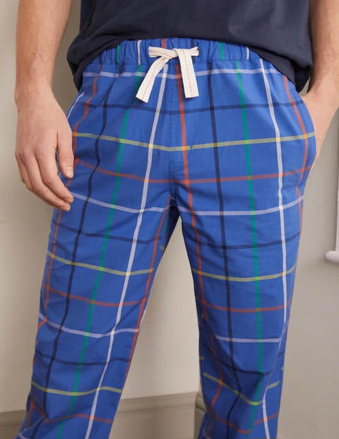 Cotton Poplin Pajama Bottoms - Electric Blue Multi Tattersall Cotton Poplin Pajama Bottoms - Electric Blue Multi Tattersall