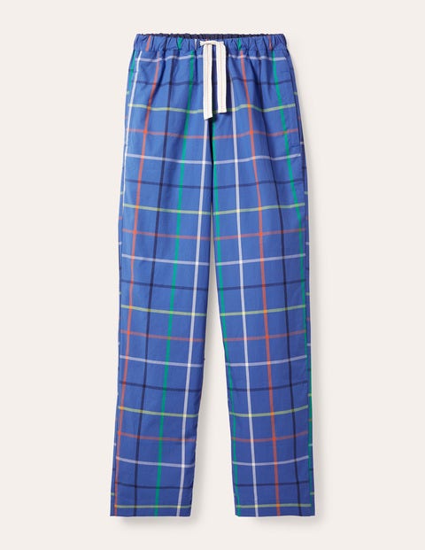 Cotton Poplin Pajama Bottoms - Electric Blue Multi Tattersall Cotton Poplin Pajama Bottoms - Electric Blue Multi Tattersall