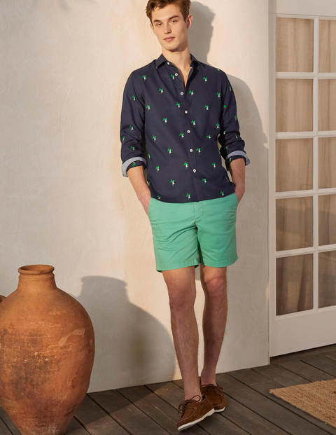 Linen Cotton Pattern Shirt - Navy Monkey Embroidery Linen Cotton Pattern Shirt - Navy Monkey Embroidery