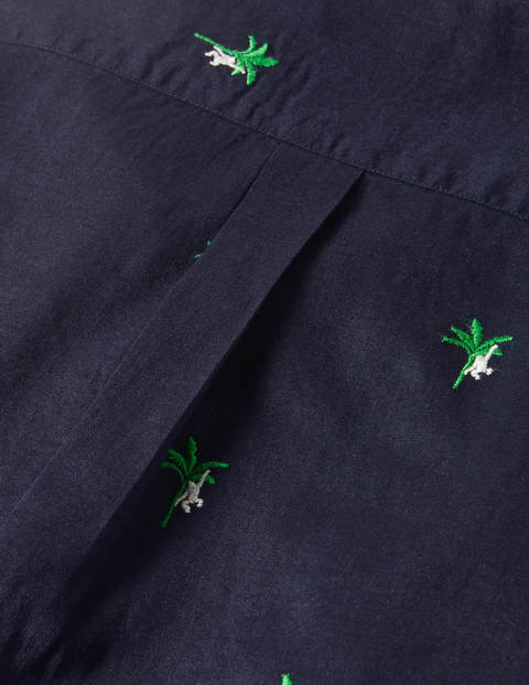 Linen Cotton Pattern Shirt - Navy Monkey Embroidery Linen Cotton Pattern Shirt - Navy Monkey Embroidery