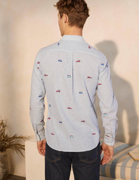Linen Cotton Pattern Shirt - Stripe Roadtrip Embroidery Linen Cotton Pattern Shirt - Stripe Roadtrip Embroidery