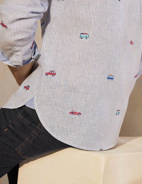 Linen Cotton Pattern Shirt - Stripe Roadtrip Embroidery Linen Cotton Pattern Shirt - Stripe Roadtrip Embroidery