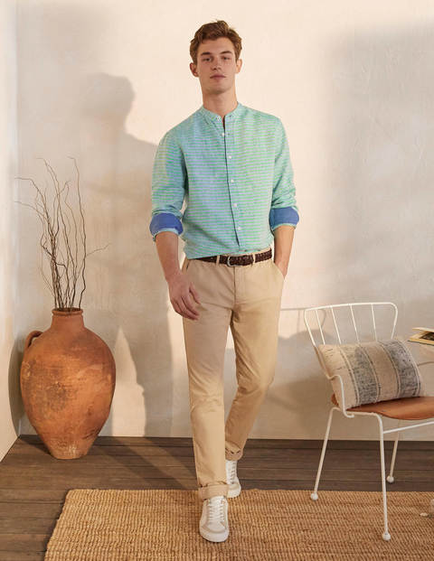 Chemise en lin à col grand-père - Rich Emerald/Coastal Stripe Chemise en lin à col grand-père - Rich Emerald/Coastal Stripe
