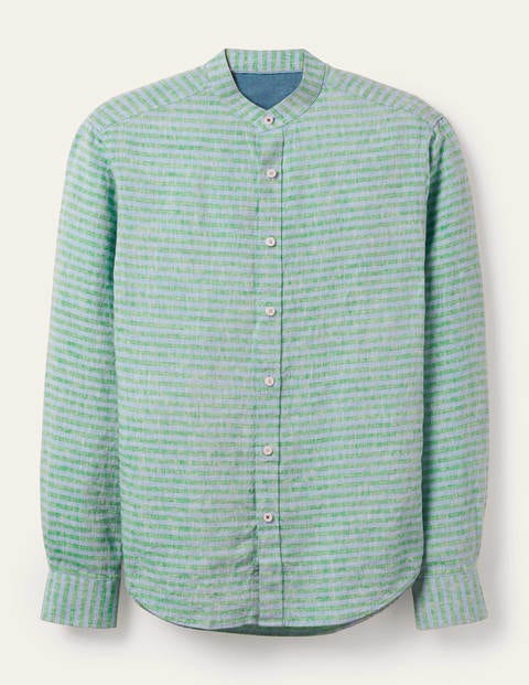 Chemise en lin à col grand-père - Rich Emerald/Coastal Stripe Chemise en lin à col grand-père - Rich Emerald/Coastal Stripe