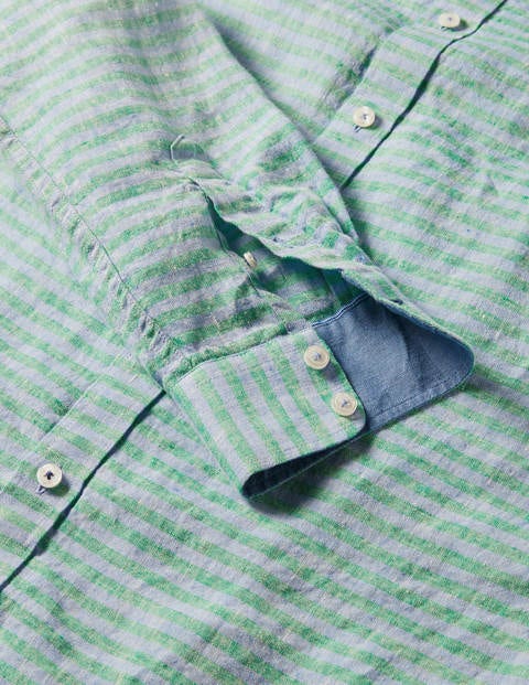 Chemise en lin à col grand-père - Rich Emerald/Coastal Stripe Chemise en lin à col grand-père - Rich Emerald/Coastal Stripe