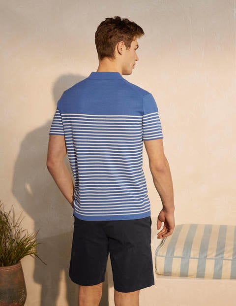 Linen Cotton Knitted Polo - Bold Blue Stripe Linen Cotton Knitted Polo - Bold Blue Stripe
