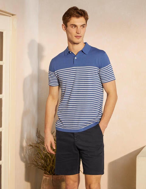 Linen Cotton Knitted Polo - Bold Blue Stripe Linen Cotton Knitted Polo - Bold Blue Stripe