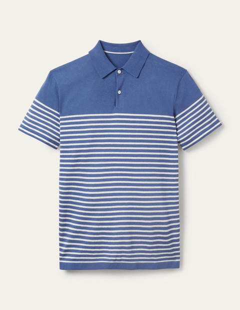 Linen Cotton Knitted Polo - Bold Blue Stripe Linen Cotton Knitted Polo - Bold Blue Stripe