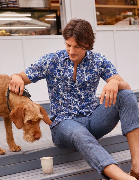 Linen Cotton Interest Shirt - Regal Blue Monkey Linen Cotton Interest Shirt - Regal Blue Monkey