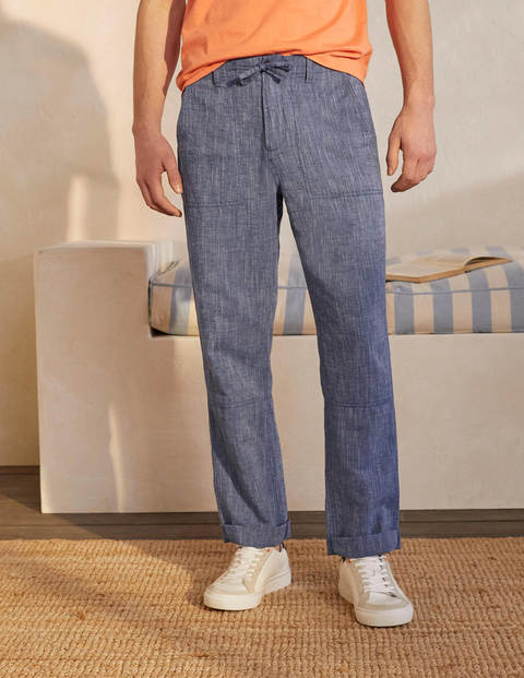 Relaxed Linen Blend Trousers - Dark Denim Chambray Relaxed Linen Blend Trousers - Dark Denim Chambray