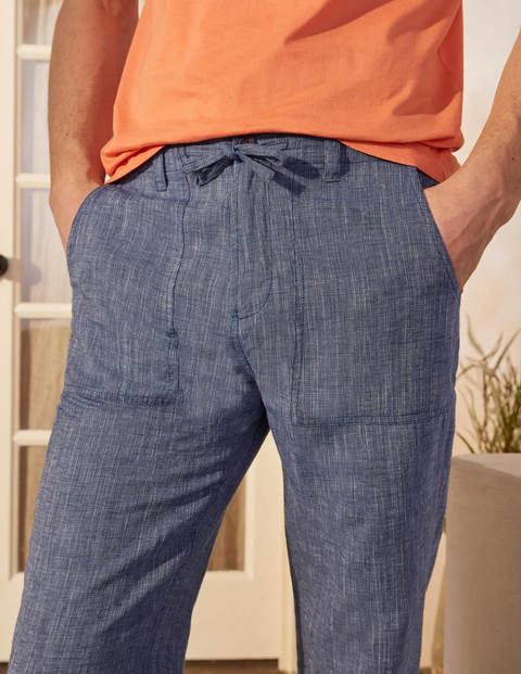 Relaxed Linen Blend Trousers - Dark Denim Chambray Relaxed Linen Blend Trousers - Dark Denim Chambray