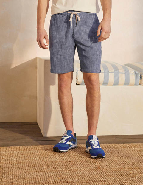 Linen Blend Drawstring Shorts - Light Blue Chambray Linen Blend Drawstring Shorts - Light Blue Chambray