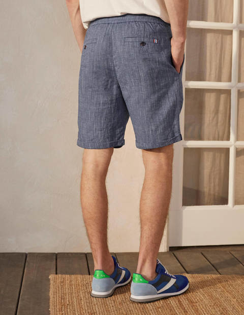 Linen Blend Drawstring Shorts - Light Blue Chambray Linen Blend Drawstring Shorts - Light Blue Chambray