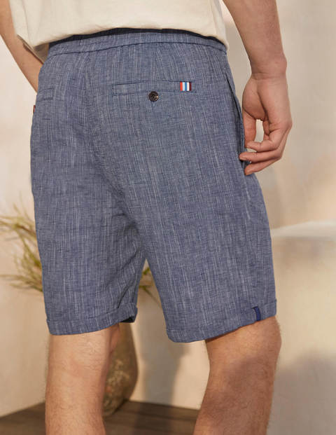 Linen Blend Drawstring Shorts - Light Blue Chambray Linen Blend Drawstring Shorts - Light Blue Chambray