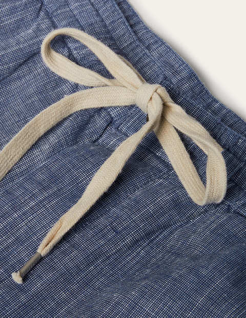 Linen Blend Drawstring Shorts - Light Blue Chambray Linen Blend Drawstring Shorts - Light Blue Chambray