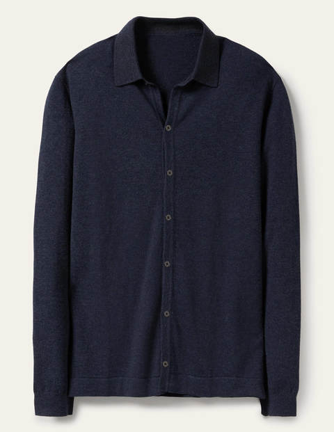Merino Knitted Shirt - Midnight Blue Melange Merino Knitted Shirt - Midnight Blue Melange