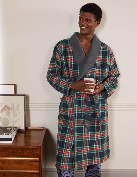 Flannel Robe - Navy and Rockabilly Red Check Flannel Robe - Navy and Rockabilly Red Check