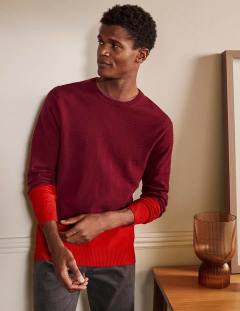 Cashmere Crew Neck Sweater - Maroon Colourblock Cashmere Crew Neck Sweater - Maroon Colourblock