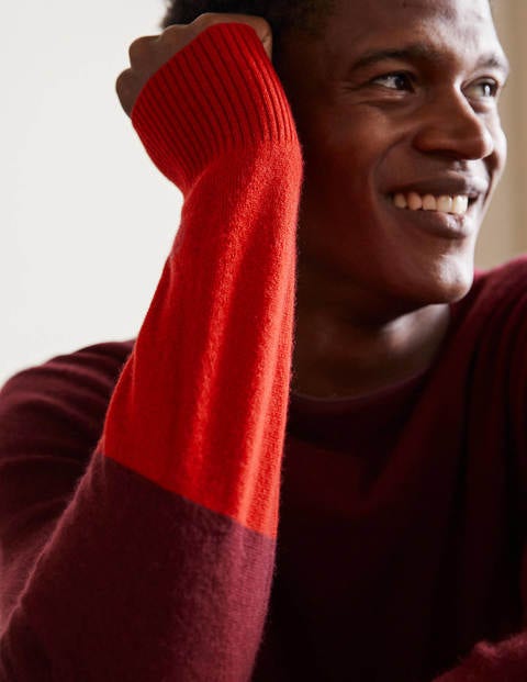 Cashmere Crew Neck Sweater - Maroon Colourblock Cashmere Crew Neck Sweater - Maroon Colourblock