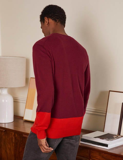 Cashmere Crew Neck Sweater - Maroon Colourblock Cashmere Crew Neck Sweater - Maroon Colourblock