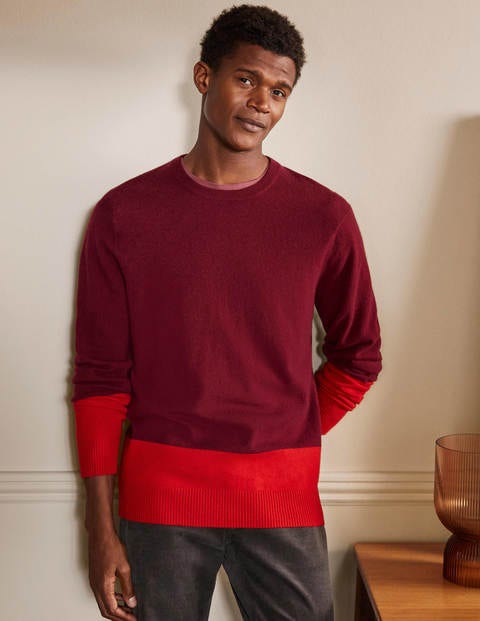 Cashmere Crew Neck Sweater - Maroon Colourblock Cashmere Crew Neck Sweater - Maroon Colourblock