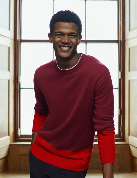 Cashmere Crew Neck Sweater - Maroon Colourblock Cashmere Crew Neck Sweater - Maroon Colourblock