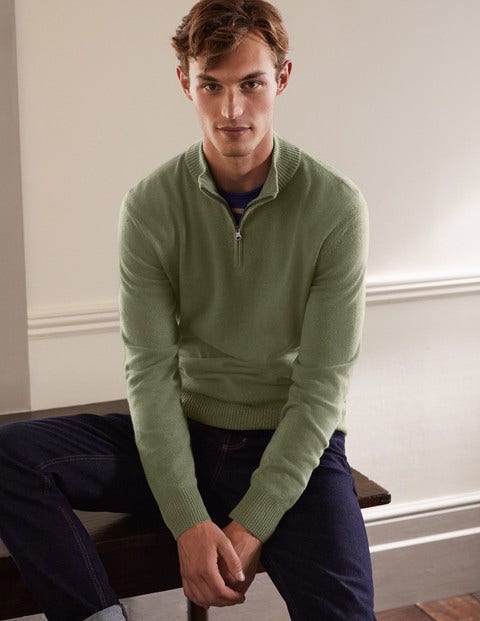 Cashmere Half-Zip - Dark Sage Melange Cashmere Half-Zip - Dark Sage Melange