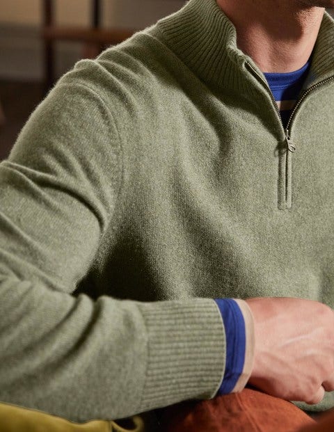 Cashmere Half-Zip Sweater - Dark Sage Melange