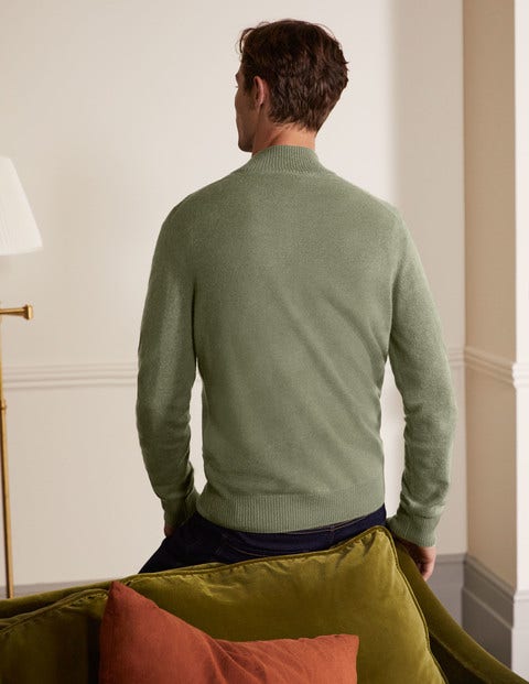 Cashmere Half-Zip - Dark Sage Melange Cashmere Half-Zip - Dark Sage Melange