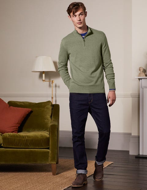 Cashmere Half-Zip - Dark Sage Melange Cashmere Half-Zip - Dark Sage Melange