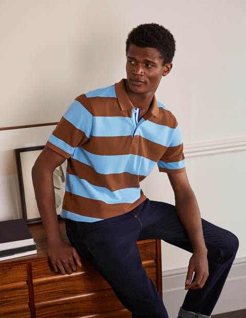 Piqué Polo - Lichen/ Cacao Stripe Piqué Polo - Lichen/ Cacao Stripe