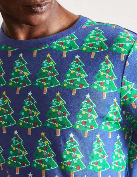 Jerseyschlafanzug-Set - Segelblau, Leuchtende Weihnachtsbäume Jerseyschlafanzug-Set - Segelblau, Leuchtende Weihnachtsbäume