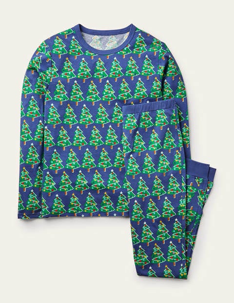Jerseyschlafanzug-Set - Segelblau, Leuchtende Weihnachtsbäume Jerseyschlafanzug-Set - Segelblau, Leuchtende Weihnachtsbäume