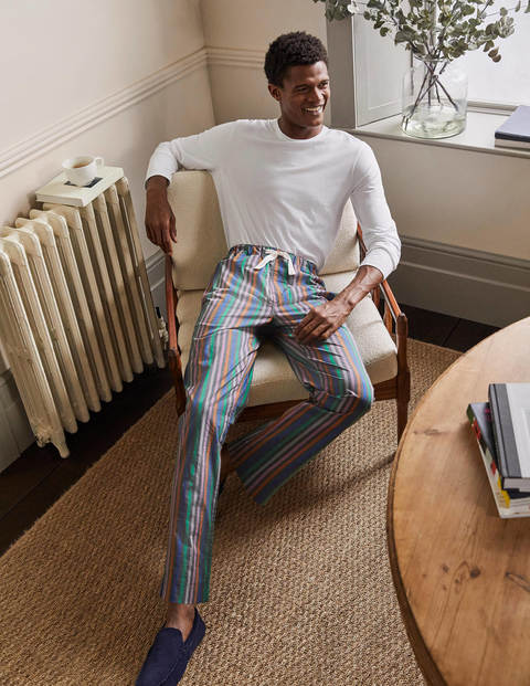 Cotton Poplin Pajama Bottoms - Charcoal Marl Multi Stripe Cotton Poplin Pajama Bottoms - Charcoal Marl Multi Stripe