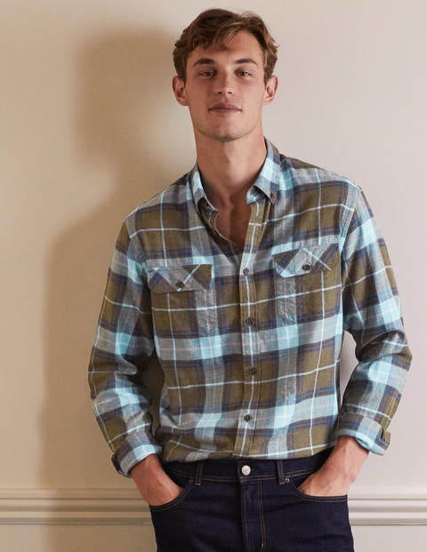 Julian Hemd - Khaki/Himmelblau, Kariert Julian Hemd - Khaki/Himmelblau, Kariert