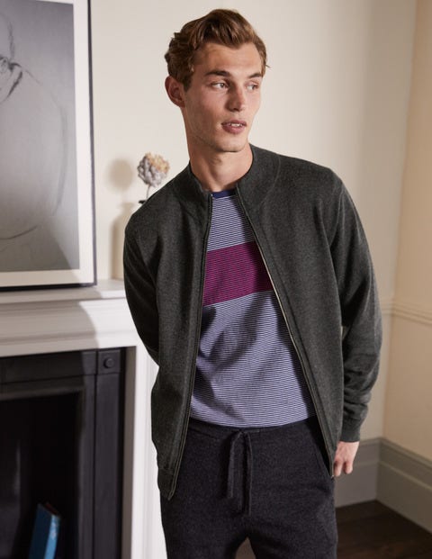 Merino Blend Zip-through - Graphite Melange Merino Blend Zip-through - Graphite Melange