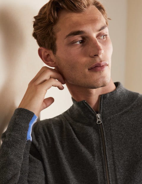 Merino Blend Zip-through - Graphite Melange Merino Blend Zip-through - Graphite Melange