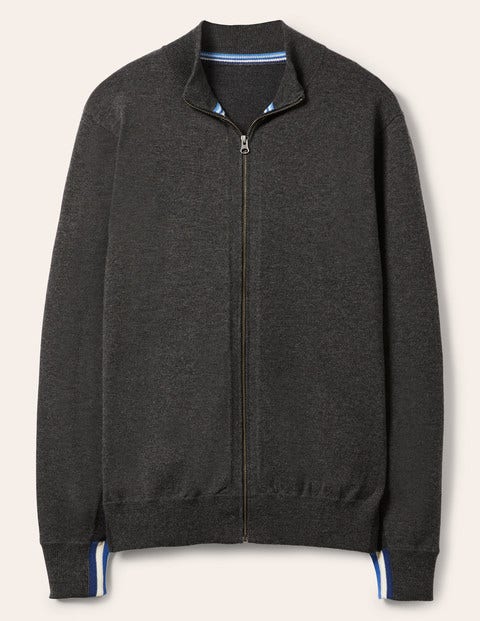 Merino Blend Zip-through - Graphite Melange Merino Blend Zip-through - Graphite Melange