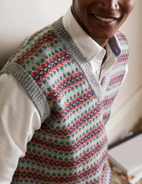 Lambswool Sweater Vest - Grey Fairisle Lambswool Sweater Vest - Grey Fairisle