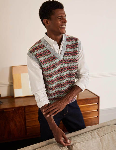 Lambswool Sweater Vest - Grey Fairisle Lambswool Sweater Vest - Grey Fairisle