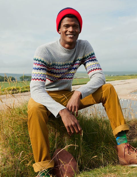 Gebürsteter Fair-Isle-Pullover - Fair-Isle-Muster, Grau Meliert Gebürsteter Fair-Isle-Pullover - Fair-Isle-Muster, Grau Meliert