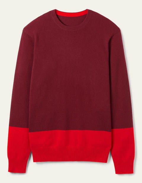 Cashmere Crew Neck Sweater - Maroon Colourblock Cashmere Crew Neck Sweater - Maroon Colourblock