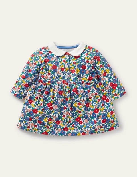 Jerseykleid mit Kragen - Bunt/Himmelblau, Apfelblüte Jerseykleid mit Kragen - Bunt/Himmelblau, Apfelblüte