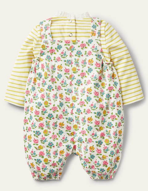Cord Dungaree Set - Ivory Patchwork Floral Cord Dungaree Set - Ivory Patchwork Floral