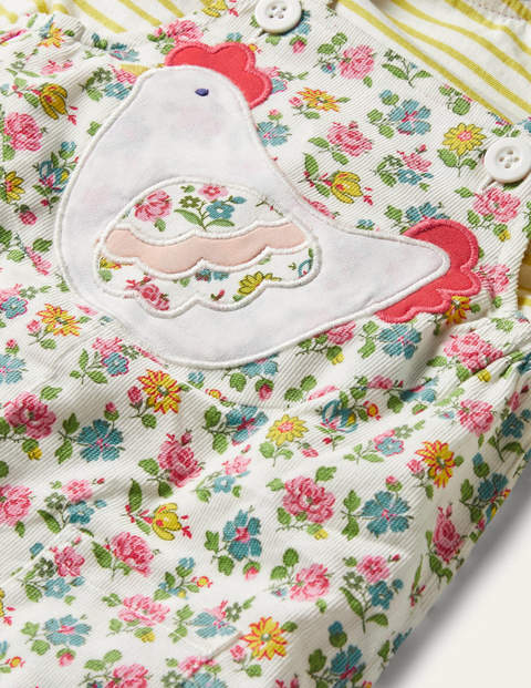 Cord Dungaree Set - Ivory Patchwork Floral Cord Dungaree Set - Ivory Patchwork Floral