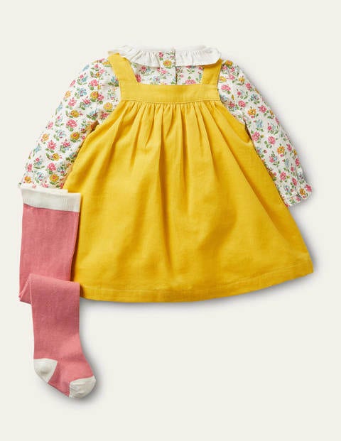 Cord 3 Piece Pinnie Set - Sweetcorn Yellow Tractors Cord 3 Piece Pinnie Set - Sweetcorn Yellow Tractors